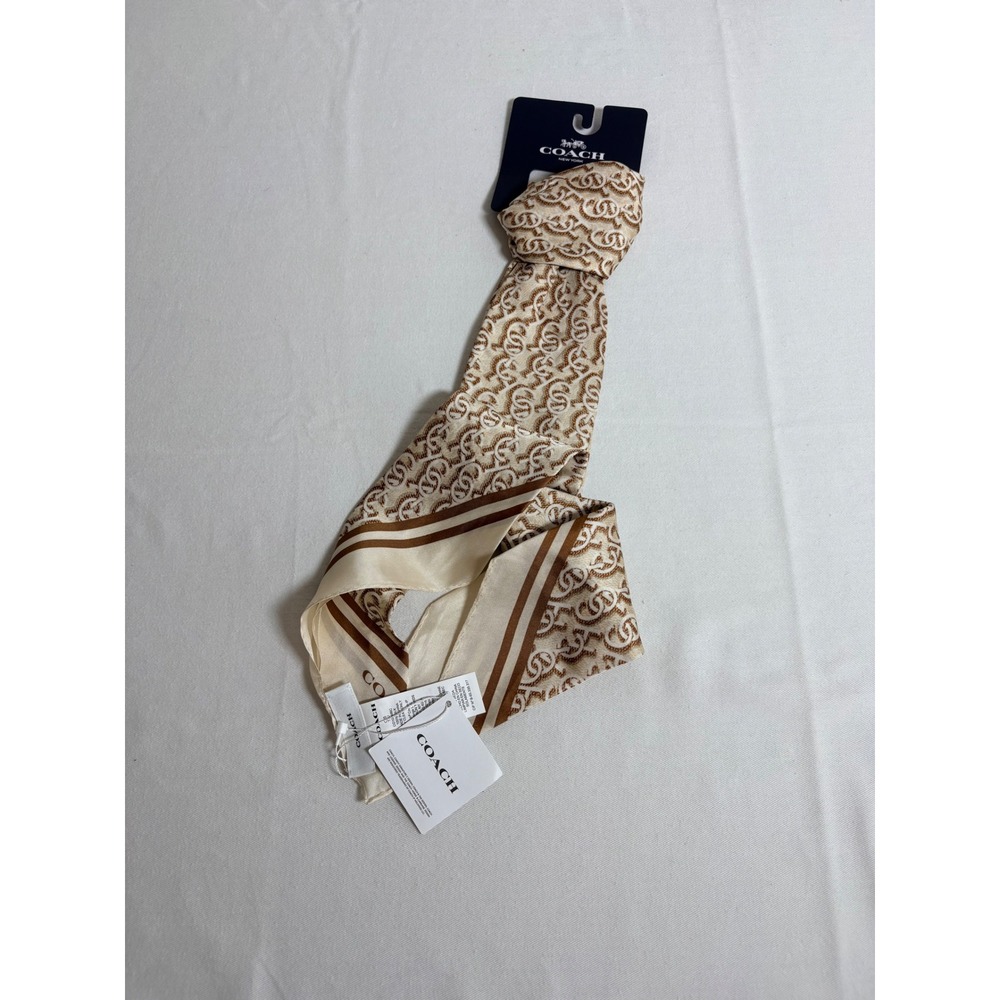 Coach CCH STK Logo Print Silk Square Scarf 33.5" x 33.5" chalk Brown CO100686C